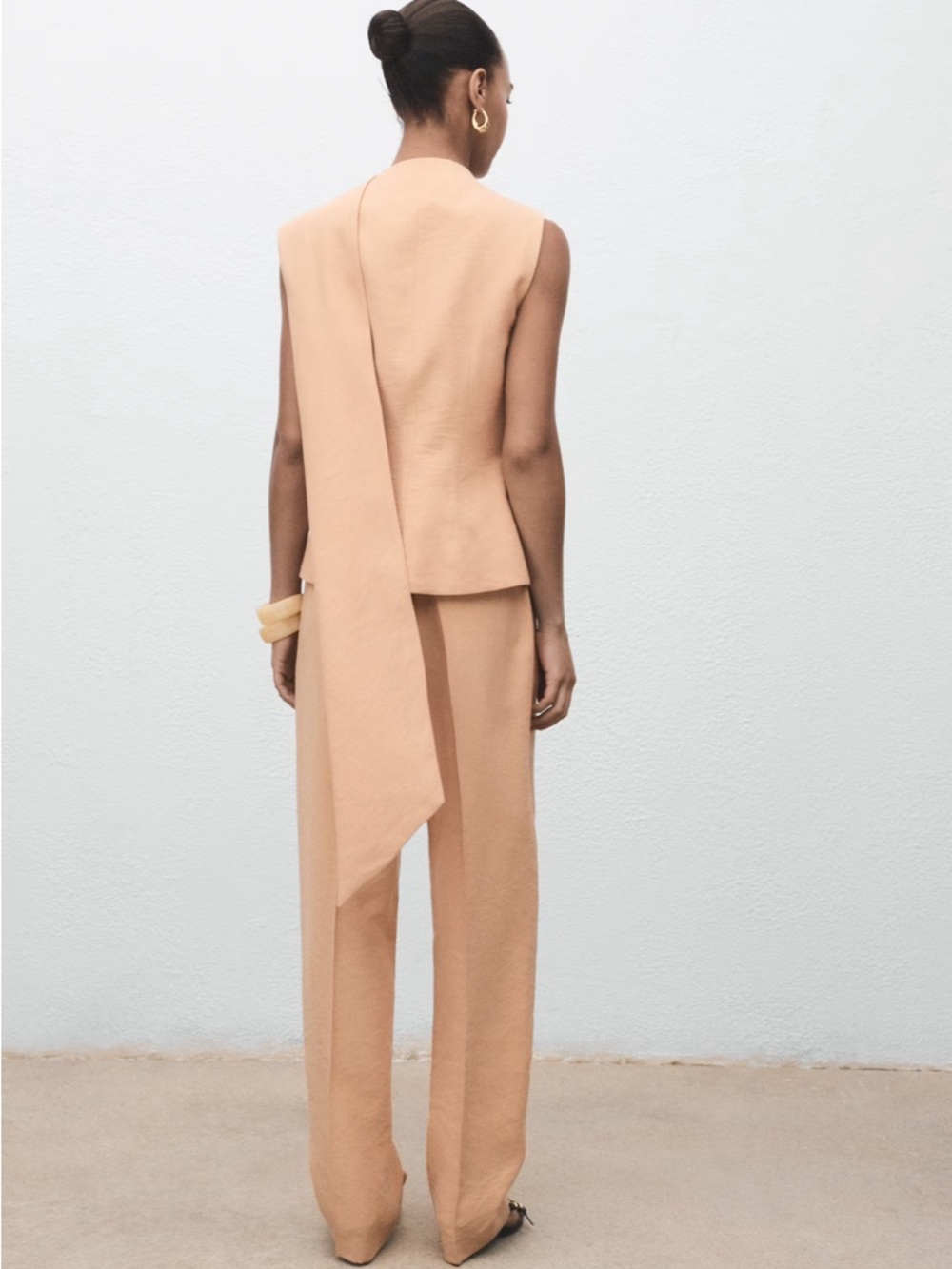 MANGO Set ! Peachy Nude Pants Set Sleeveless Tailored Wide-Leg Top Lyocell S/M - Picture 10 of 11